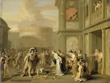 Queen Cleophis Offering Wine to Alexander the Great after his Conquest of Mazaka, 1670-1733. Creator: Gerard Hoet