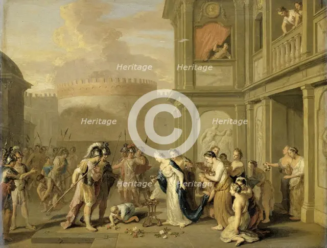 Queen Cleophis Offering Wine to Alexander the Great after his Conquest of Mazaka, 1670-1733. Creator: Gerard Hoet.