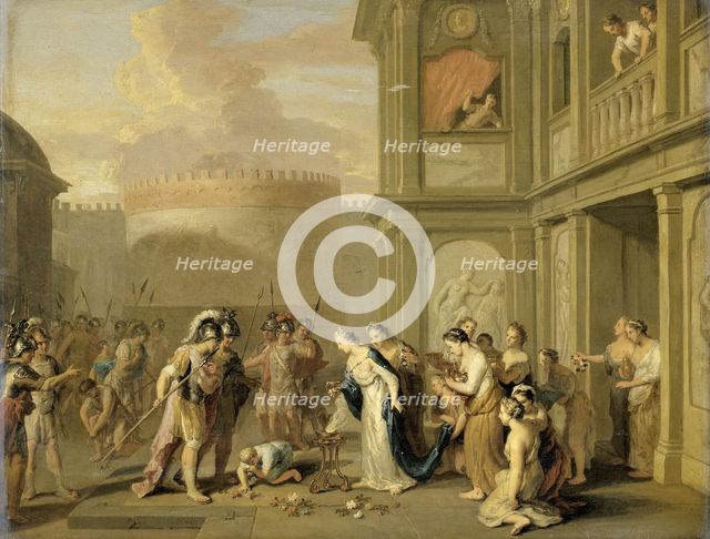 Queen Cleophis Offering Wine to Alexander the Great after his Conquest of Mazaka, 1670-1733. Creator: Gerard Hoet.