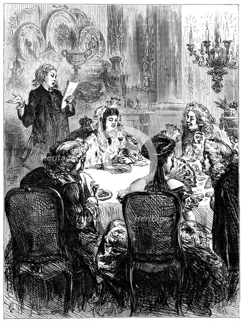 Queen Anne (1665-1714) and the ballad writer.Artist: W Thomas