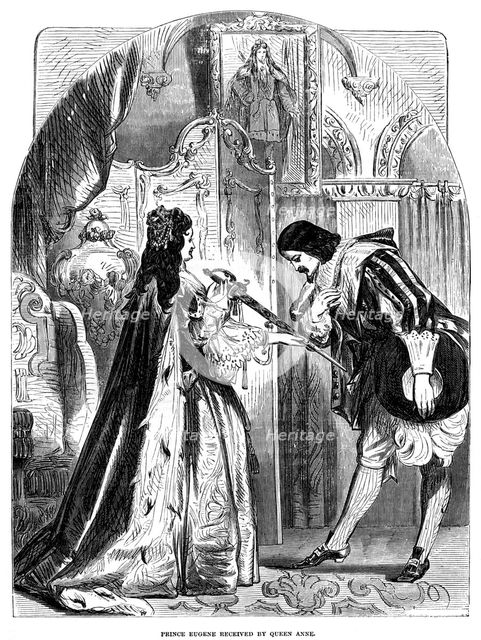 Queen Anne (1665-1714) receiving Prince Eugene (1663-1736) of Austria. Artist: Unknown