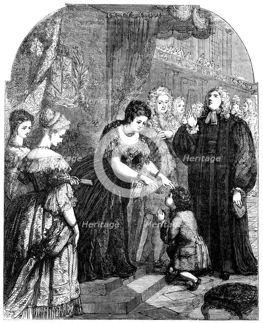 Queen Anne (1665-1714) touching young Samuel Johnson for the evil. Artist: Unknown
