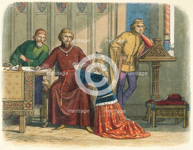 'Queen Anne intercedes from Sir Simon Burley', 1388 (1864). Artist: James William Edmund Doyle.