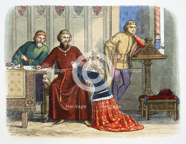 Queen Anne intercedes with Gloucester and Arundel for Sir Simon de Burley, 1388 (1864). Artist: James William Edmund Doyle