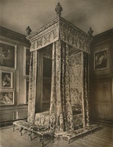 Queen Anne's State Bedstead in Crimson and Gold Figured Velvet 1927. Artists: Edward F Strange, Unknown