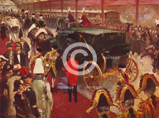 Queen Alexandra arriving at Paddington Station for the Funeral of Queen Victoria, 1901 (1906). Artist: Unknown.