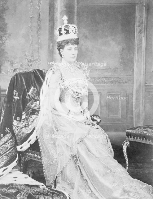 Queen Alexandra, consort of Edward VII, in her Coronation robes, 1902.  Creator: Unknown.