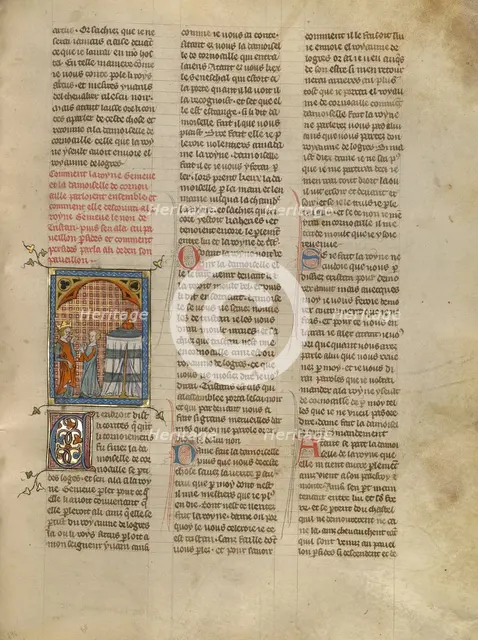 Queen Geneviève Speaking to a Demoiselle from Cornwall, about 1320-1340. Creator: Unknown.
