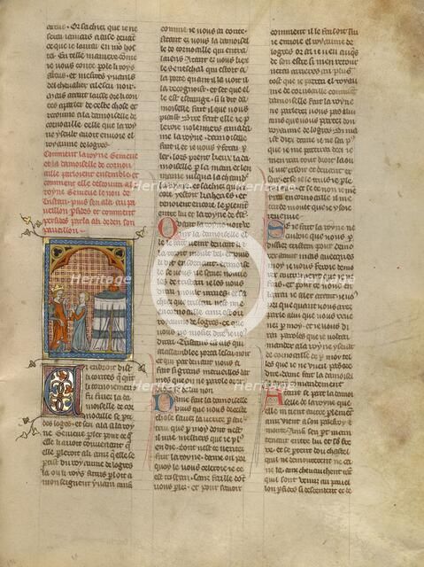 Queen Geneviève Speaking to a Demoiselle from Cornwall, about 1320-1340. Creator: Unknown.