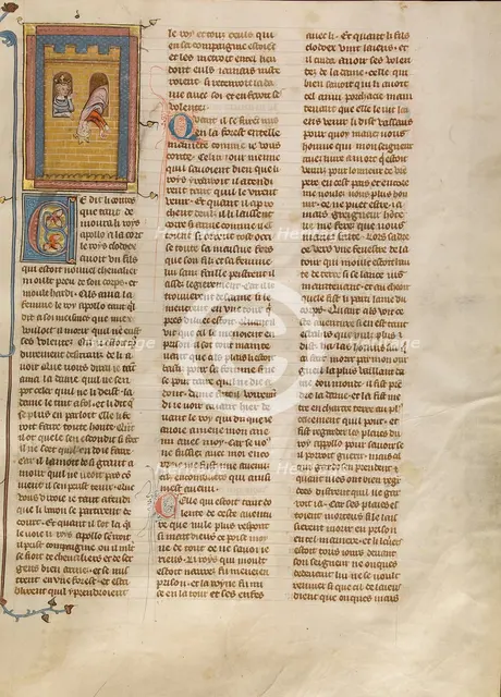 Queen Gloriande Throwing Herself from a Window, about 1320-1340. Creator: Unknown.