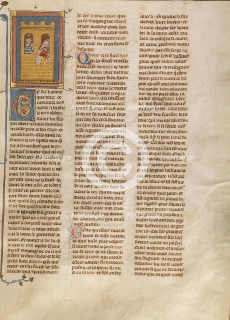 Queen Gloriande Throwing Herself from a Window, about 1320-1340. Creator: Unknown.