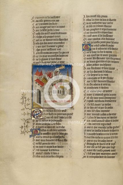 Queen Dido Killing Herself with a Sword; Roman de la Rose, about 1405. Creator: Unknown.