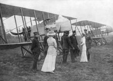 Queen Elisabeth of Belgium visiting Allied pilots, c1915