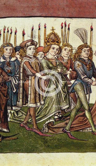 Queen Elizabeth of Luxembourg. Detail from the Richental's illustrated chronicle, c. 1440. Artist: Master of the Chronicle of the Council of Constance (active c. 1440)