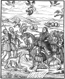 Queen Elizabeth I and her attendants out hawking, 1575