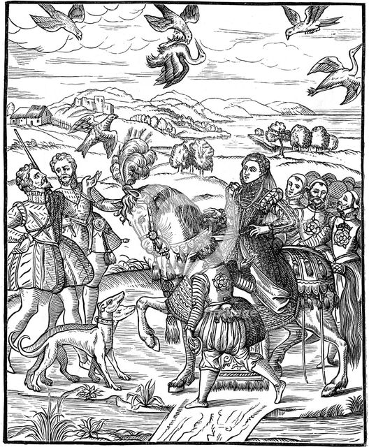 Queen Elizabeth I and her attendants out hawking, 1575. Artist: Unknown