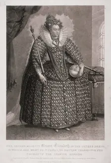 Queen Elizabeth I holding sceptre and orb, 1868. Artist: Charles Turner