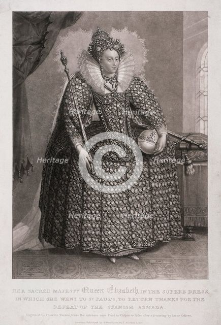 Queen Elizabeth I holding sceptre and orb, 1868. Artist: Charles Turner