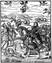 Queen Elizabeth I hawking, 1575, (1910)