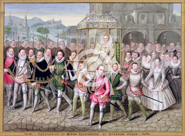 Queen Elizabeth I in procession with her courtiers, c1600-1603 (1825). Creator: Sarah, Countess of Essex.
