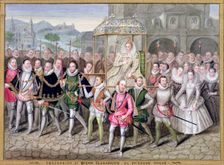 Queen Elizabeth I in procession with her courtiers, c1600-1603 (1825). Creator: Sarah, Countess of Essex