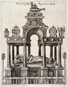 Queen Elizabeth I's tomb in the Henry VII Chapel, Westminster Abbey, London, c1680. Artist: Anon
