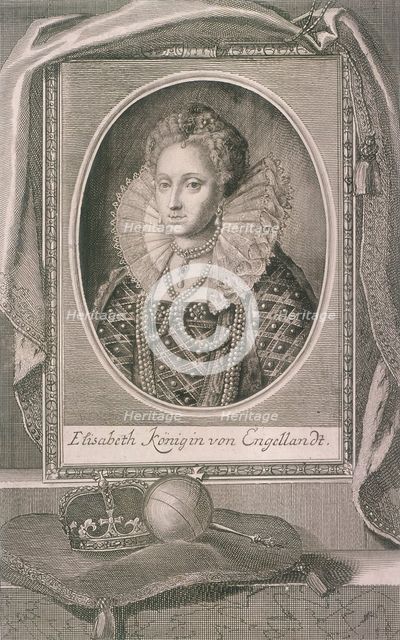 Queen Elizabeth I with crown and orb on a cushion, c1800. Artist: Anon