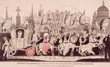Queen Elizabeth I travelling by coach to St Paul's after the defeat of the Spanish Armada, c1840. Artist: Anon