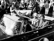 Queen Elizabeth II and Prince Charles during a state visit to Avignon, France, c1970s. Creator: Unknown