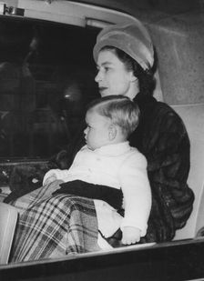 Queen Elizabeth II and Prince Andrew arriving at Liverpool Street Station, 1961
