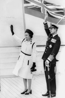 Queen Elizabeth II and Prince Philip on board the Royal Yacht Britannia 1977