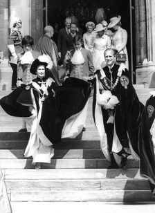 Queen Elizabeth II and Prince Philip attending the Garter Ceremony at St George's Chapel, c1960s