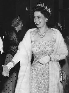 Queen Elizabeth II arriving at the Royal Opera House for a gala performance, Covent Garden, 1965. Creator: Unknown