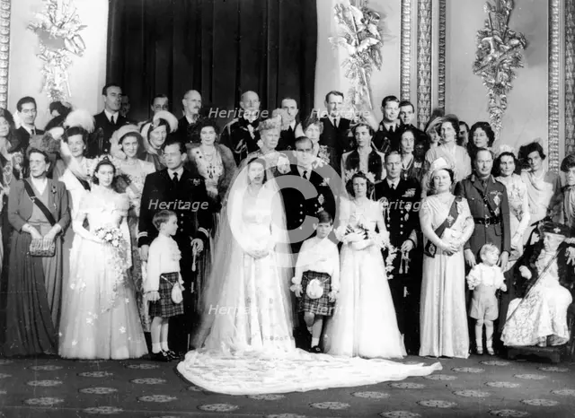 Queen Elizabeth II (b1926), Prince Philip (b1921) and other members of the Royal Family, 1947. Creator: Unknown.