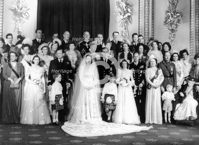 Queen Elizabeth II (b1926), Prince Philip (b1921) and other members of the Royal Family, 1947. Artist: Unknown.