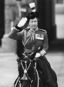 Queen Elizabeth II (b1926) taking the salute during, Buckingham Palace, 1981. Creator: Unknown