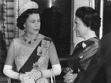 Queen Elizabeth II chatting with Mrs Gandhi during a reception at Buckingham Palace, 1969. Creator: Unknown