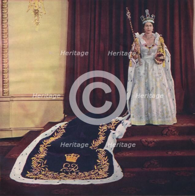 Queen Elizabeth II in coronation robes, 1953. Artist: Sterling Henry Nahum Baron.