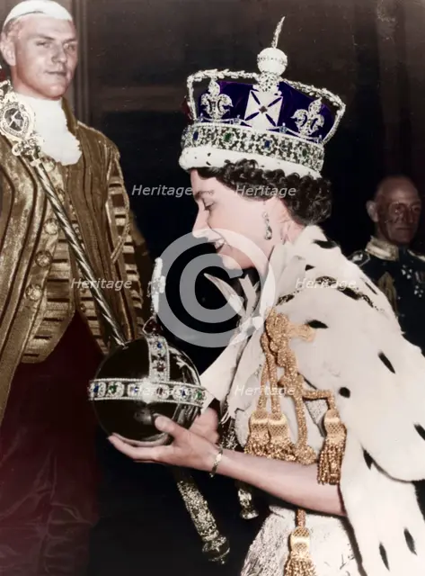 Queen Elizabeth II returning to Buckingham Palace after her Coronation, 1953. Artist: Unknown
