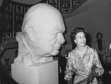 Queen Elizabeth II visiting the Churchill Centenary Exhibition, Somerset House, London, 1974