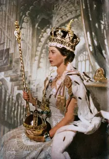 Queen Elizabeth II with crown, orb and sceptre, 2 June 1953, (1962). Creator: Unknown