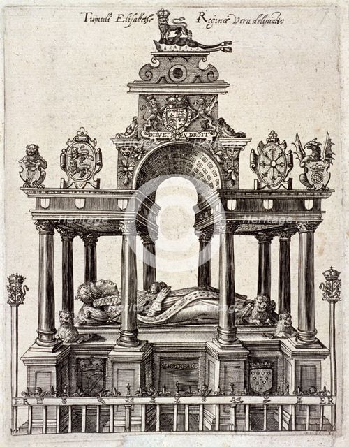 Queen Elizabeth I's tomb in the Henry VII Chapel, Westminster Abbey, London, c1680. Artist: Anon