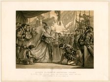Queen Elizabeth Knighting Drake on board the Golden Hind..., April 4th 1581 (19th century). Artist: F Fraenkel