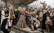 Queen Elizabeth Knighting Sir Francis Drake (1902). Creator: Unknown