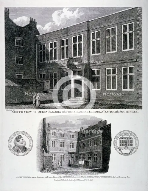 Queen Elizabeth's Free Grammar School, St Saviour's Churchyard, Southwark, London, 1815. Artist: G Howlett