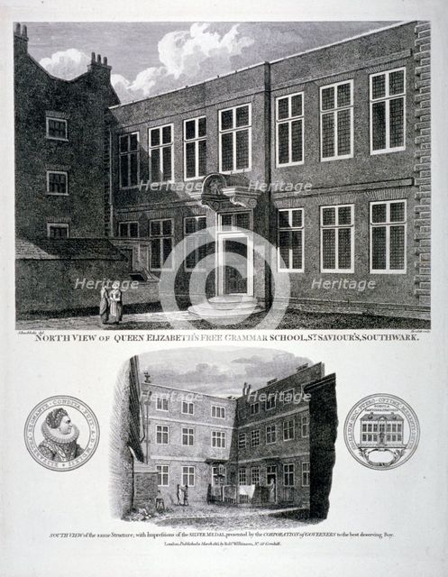 Queen Elizabeth's Free Grammar School, St Saviour's Churchyard, Southwark, London, 1815. Artist: G Howlett