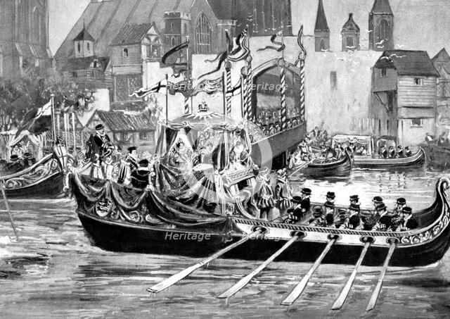 Queen Elizabeth's river coronation procession, London, 1558 (c1905). Artist: Unknown