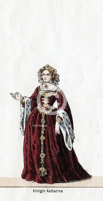 Queen Katharine, costume design for Shakespeare's play, Henry VIII, 19th century. Artist: Unknown