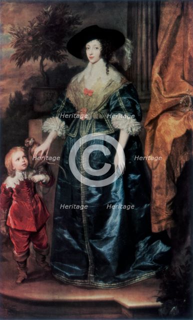 'Queen Henrietta Maria and her dwarf Sir Jeffrey Hudson', c1633, (1927). Artist: Anthony van Dyck