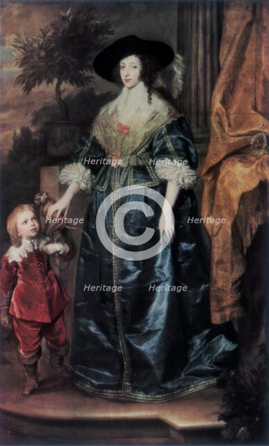 'Queen Henrietta Maria and her dwarf Sir Jeffrey Hudson', c1633, (1927). Artist: Anthony van Dyck